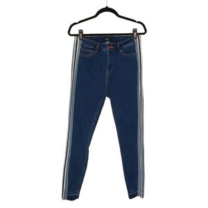 DULCE BE Colorblock Denim Side Stripe Skinny Medium Blue Jeans 13